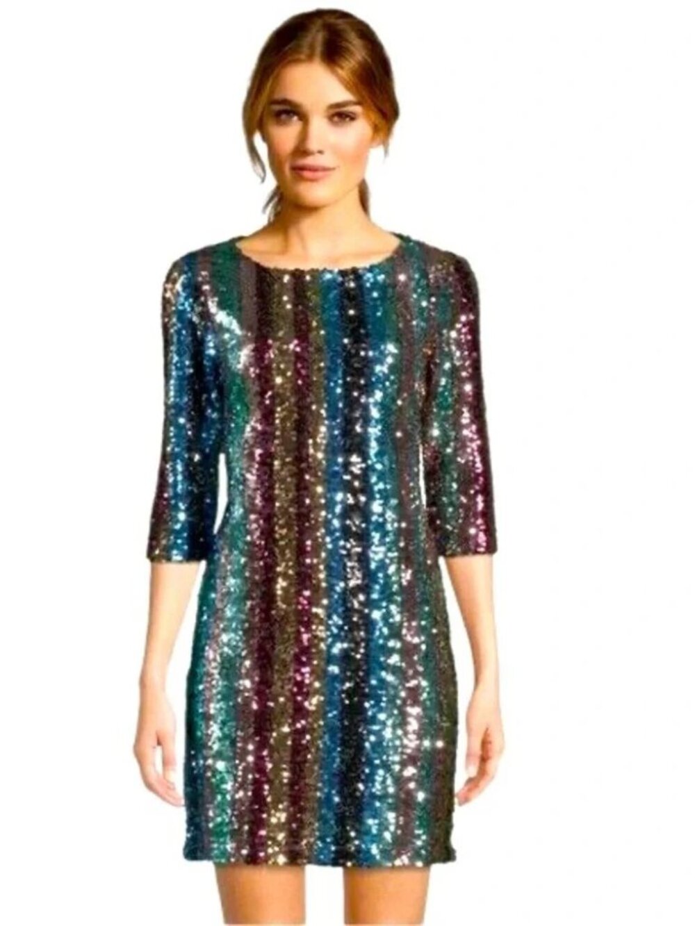 Cupcakes and Cashmere sequin rainbow striped dress NWT